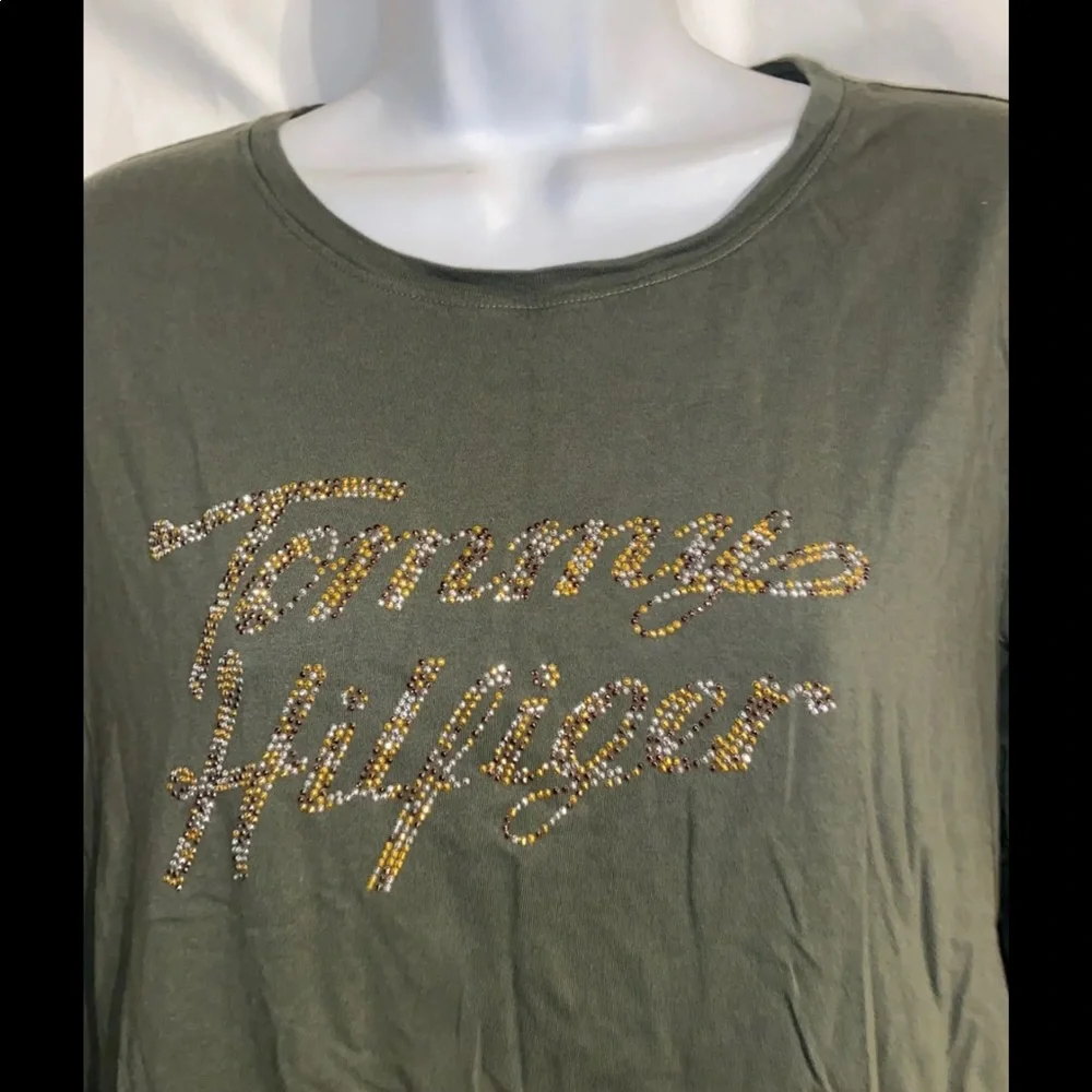 Tommy Hilfiger Olive Embellished Top 2X - Picture 2 of 3